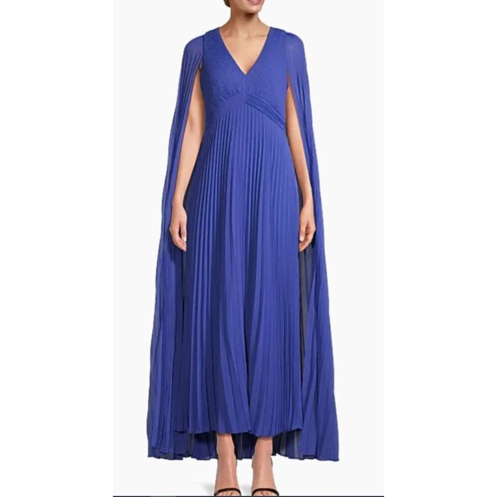 Ungaro $1095 Blue Pleated Cape Maxi Dress Size 2 NWT - Picture 2 of 10